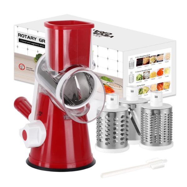 Rotary Cheese Grater Shredder Chopper Round Tumbling Box Mandoline Slicer Nut Gr