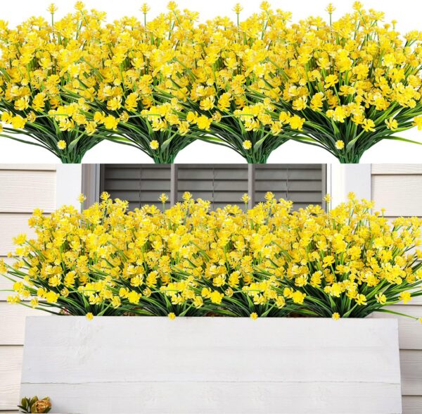 47b0a85bd2f29d4f AmyHomie 20 Bundles Artificial Flowers Outdoor UV Resistant Faux Flowers No Fade Fake Plastic Plants Garden Porch Window Box Decorating(Bright Yellow)