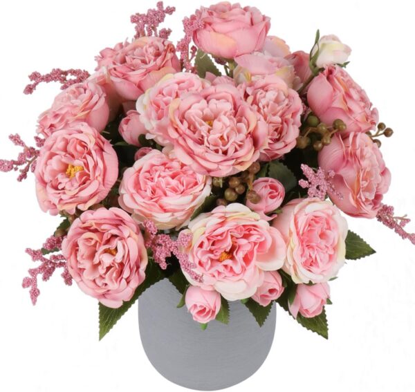 Artificial Peonies Silk Flowers, Faux Peony Bouquet 4 Bundles Florals Arrangements Decor for Farmhouse Home Boho Wedding Table Centerpiece, Fake Plastic Flowers Bulk for Vase Decoration (Pink Purple)