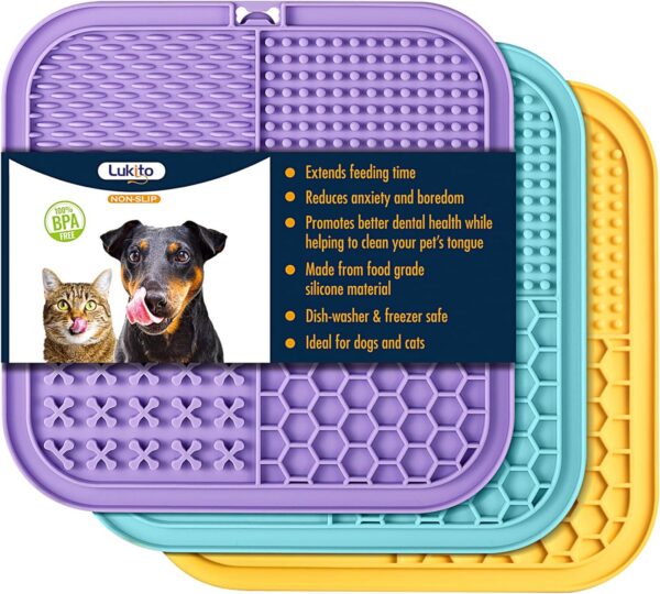 LUKITO Licking Mat for Dogs and Cats, Premium Lick Mats with Suction Cups for Dog Anxiety Relief, Cat Lick Pad for Boredom Reducer, Dog Treat Mat Perfect for Bathing Grooming