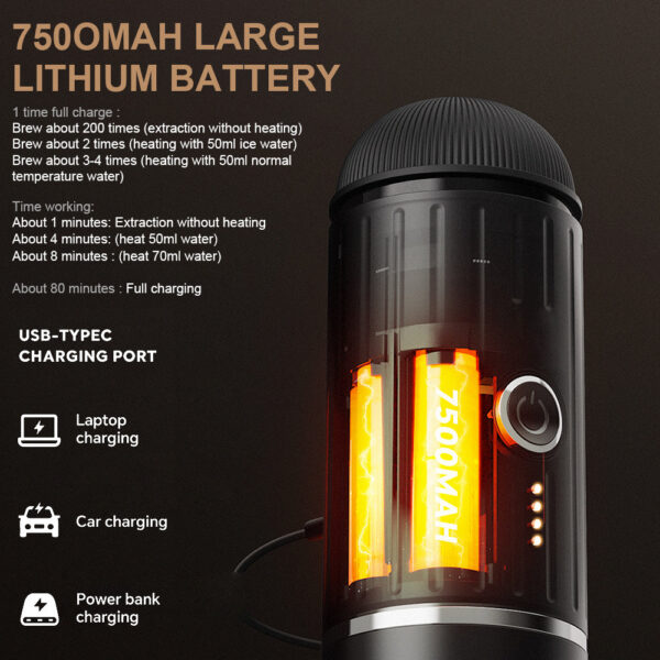 Electric Portable Maker Compatible with NS Pods and Ground Coffee 19 Bar 100W Wireless Heating Travel Espresso hine