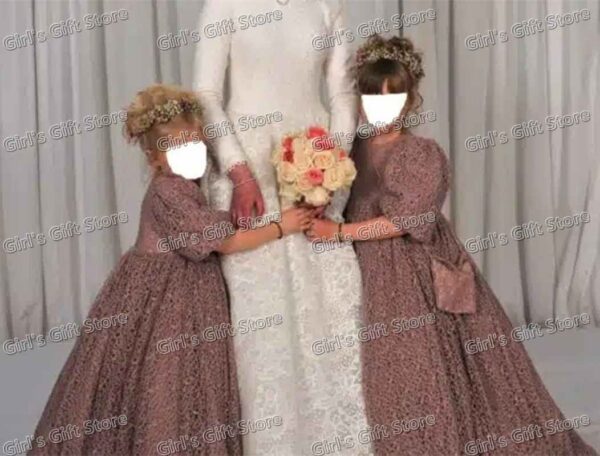 47cef36ef13359b2 Hollow Out Lace Stunning Children’s Gowns Flower Girl Dresses for Wedding Puffy Balloon 3/4 sleeve First Communion Party Gown