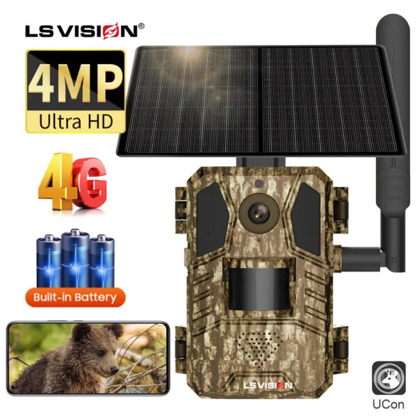 47d72f47f278e3cb LS VISION Solar Hunting Trail Camera 14MP 4G SIM Card IP66 Waterproof 20M PIR Motion Detection Wildlife Camera IR Night Vision