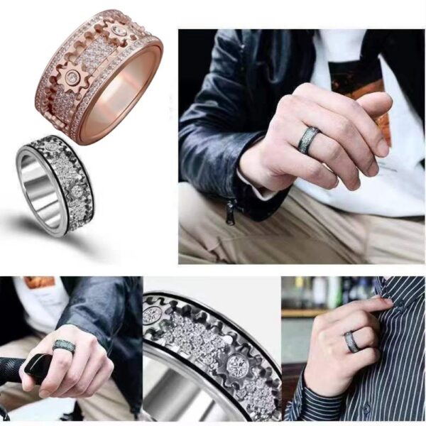 47db885d039649fb Handmade Diamond Ornate Geometric 3D Band Gear Spinner Rings Rotating Mechanical Decompression Anxiety Ring for Women Men