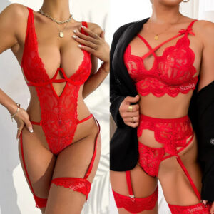 47f33ce9ab13ba1d Sexy Lingerie Women Sleepwear Lace Underwear 3pcs Bra Panty Garters Erotic Lingerie Sets Sexy Women's Bra Valentine's Day Gift