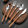 4810d3c10782d98c 30pcs Stainless Steel Imitation Wooden Handle Cutlery Set Dinnerware Clamp Western Tableware Knife Fork Tea Spoon