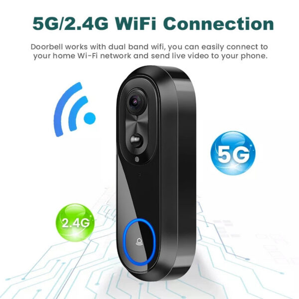 4814657255ab230a 5G 2.4G WiFi Video Doorbell 1080P Wireless Bell Tuya APP Smart Intercom Camera IP65 Waterproof Ring Bell with 7000mAh Battery