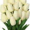 4817436c24b95064 24 Pcs White Tulips Artificial Flowers Real Touch Fake Tulips Fake Flowers for Decoration 13.5" Faux Tulips Faux Flowers Bulk Artificial Tulips Flowers for Vase Centerpieces Home Wedding Bouquet