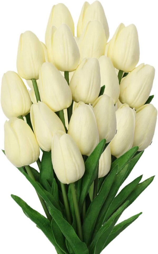 4817436c24b95064 24 Pcs White Tulips Artificial Flowers Real Touch Fake Tulips Fake Flowers for Decoration 13.5" Faux Tulips Faux Flowers Bulk Artificial Tulips Flowers for Vase Centerpieces Home Wedding Bouquet