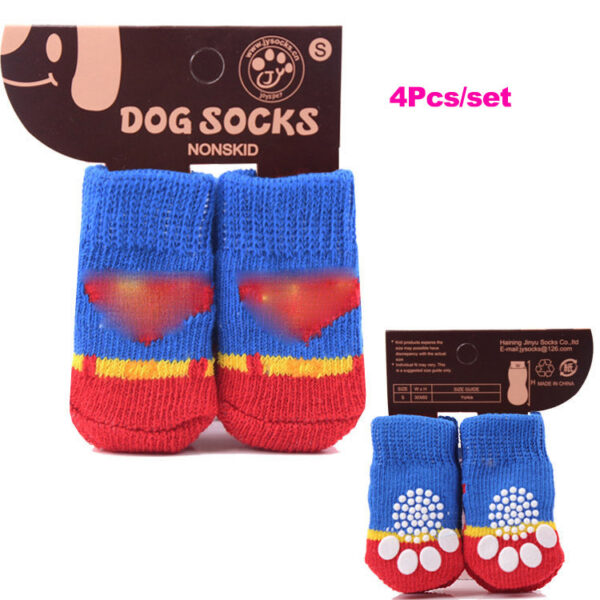 4Pcs/set Autumn Winter Pet Dog Socks Anti-Slip Knitted Small Dogs Shoes Thick Warm Paw Protector Cute Puppy Cat Indoor Wear Boot