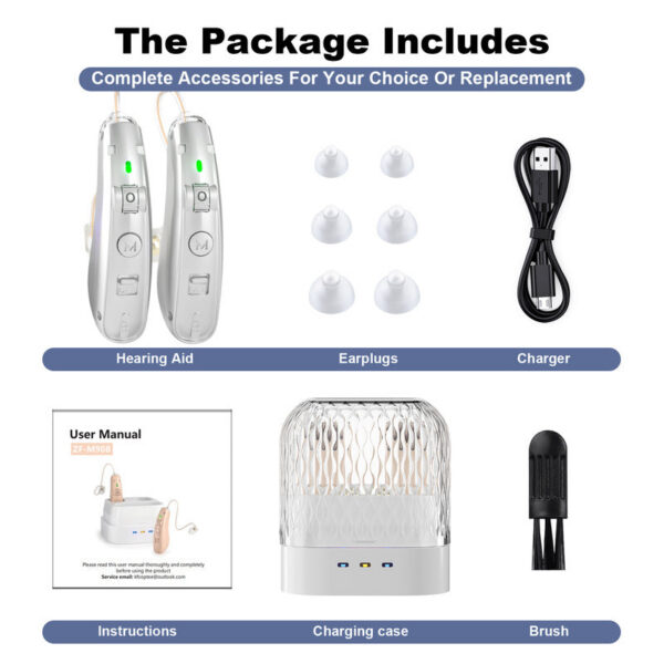 Rechargeable USB Hearing Aid Behind the Ear Sound Amplifier Elderly Noise Cancelg Deaf Care Charging case