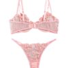 Lilosy Sexy Underwire Cute Push Up Strappy Embroidered Mesh Sheer Lingerie Set See Through Panty Bra