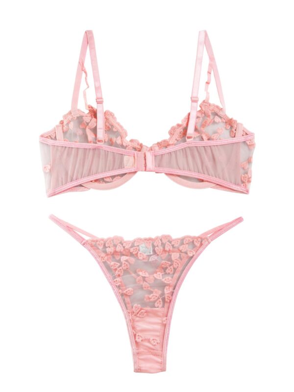 Lilosy Sexy Underwire Cute Push Up Strappy Embroidered Mesh Sheer Lingerie Set See Through Panty Bra