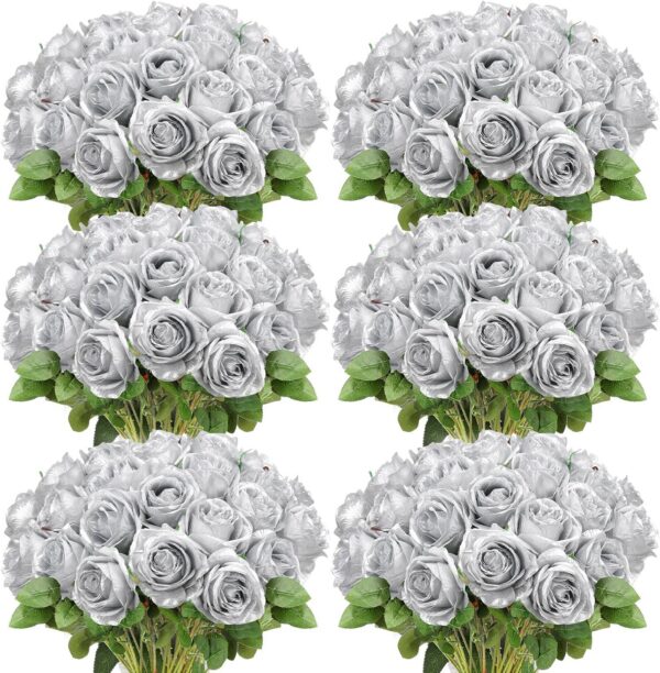 484c6d1099794d1b 50 Pcs Artificial Rose Flower Realistic Silk Roses with Stem Bouquet of Flowers Plastic Flowers Real Looking Fake Roses for Home Wedding Centerpieces Party Decorations (Black)