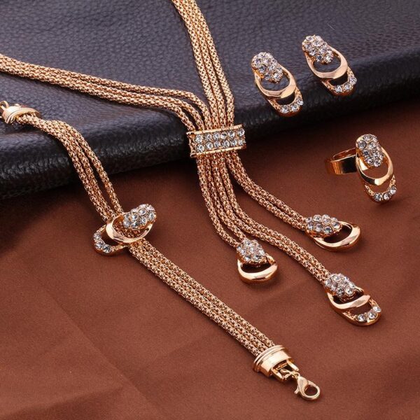 484cbdad4ce3897a 4Pcs Set Rings Necklace Earrings Bracelet High Performance Golden Jewelry For Women