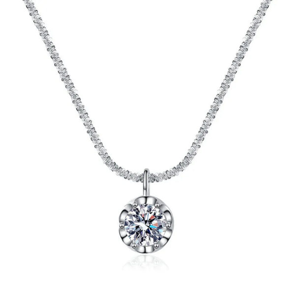 1-2ct Super Sparkling Moissanite Diamond Pendant Necklaces for Women Wedding Party Jewelry S925 Silver Cauliflower Chain Jewelry