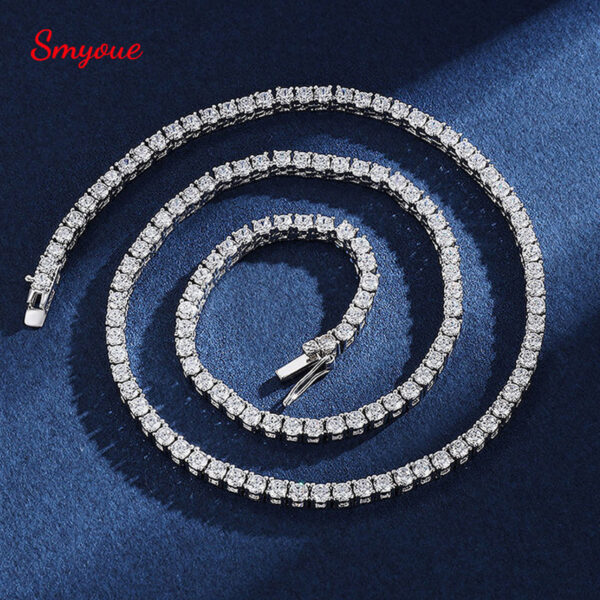 Smyoue 100% S Sterling Sier 4mm Moissanite Tennis Chain Sparkling Lab Diamond Necklace Fine Jewelry Certificated