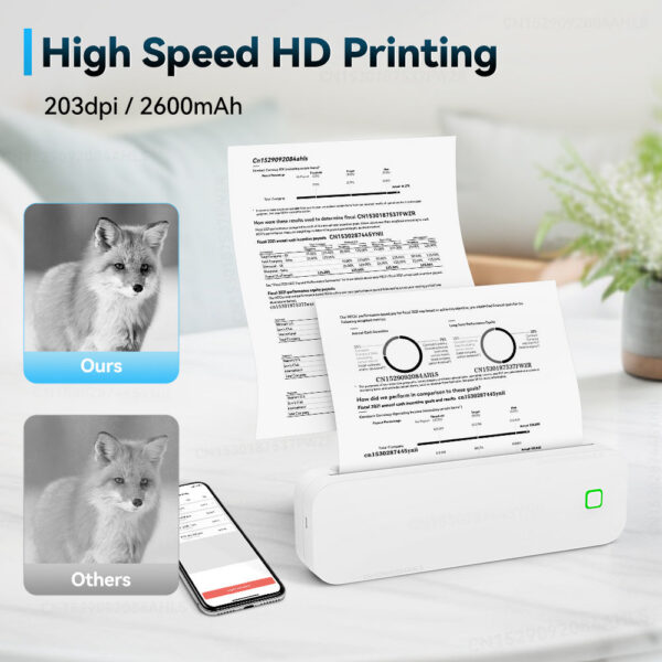 Portable Mini No Ink Printing A4 for Phone PC Tattoo Transfer Printer or 5PK Thermal Paper Rolls