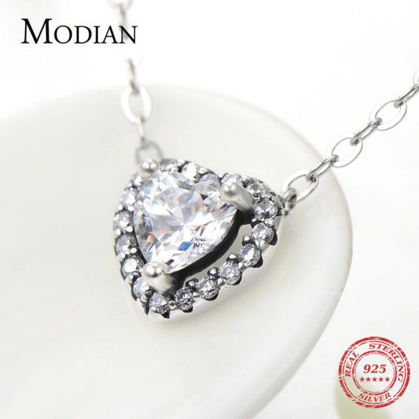48bfd2f1e221123c Modian Real Sterg Sier Clear CZ Heart Pendant Necklace for Women Chain Fashion Wedding Statement Jewelry Accessories