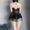 mzenuop Cosplay For Women Cute Anime Lingerie Strap-On Bat Imp See-Through Skirt Set Black