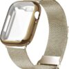 Geoumy Metal Magnetic Bands Compatible for Apple Watch Band 41mm with Case, Stainless Steel Milanese Mesh Loop Replacement Strap Compatible with iWatch Series 8/7/6/5/4/3/2/1 SE Women Men,Brown Gold