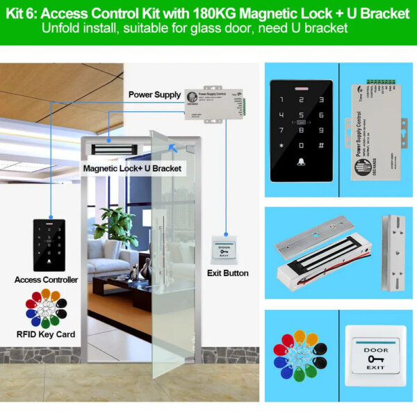 48d1f8259b35a86f Outdoor Access Control System Kit Set Waterproof RFID Keypad 125KHz 13.56MHz NFC + 180KG Electric Magnetic Lock Strike Locks