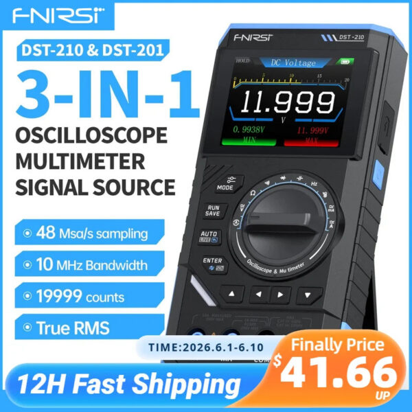FNIRSI DST-210 and DST-201 3IN1 Digital Multimeter Oscilloscope Signal Source 19999 Counts 10MHz/1MHz Portable Electrician Tool