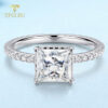 TFGLBU D Vvs1 7*7mm 2CT Princess Cut All Moissanite S Sterg Sliver Ring for Women Dia Wedding Proposal Band Jewelry