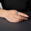 Potiy Huge 4.73ct Created Blue Sapphire 925 Sterling Silver for Women Engagement Wedding Ring Statement Gemstones Jewelry gift