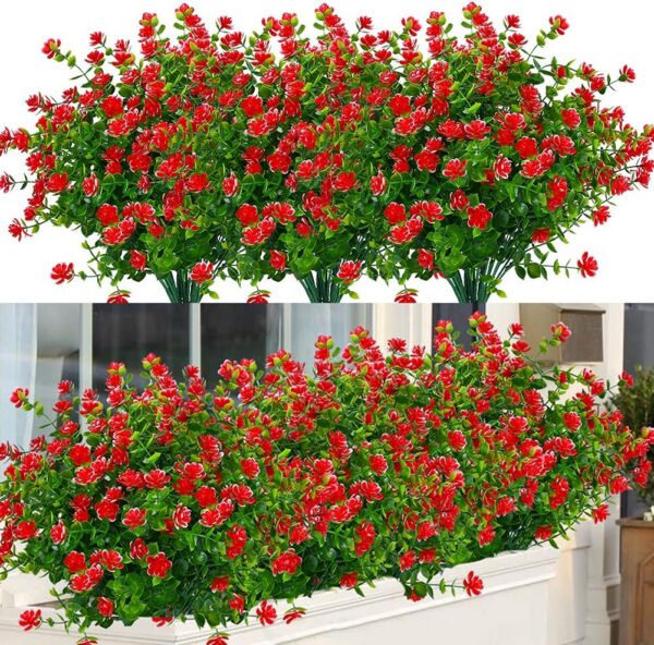 490a9cff493b56be 24 Bundles Outdoor Artificial Flowers UV Resistant Fake Boxwood Plants, Faux Greenery for Indoor Outside Hanging Plants Garden Porch Window Box Home Wedding Farmhouse Décor (Magenta)
