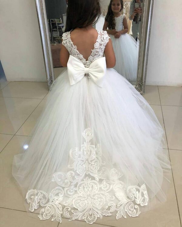 FATAPAESE Flowers Gril Dress Camellia Gowns Appqulies Beads Bow With Long Train Backless Buttons Wedddding Party Ball Gown TUTU