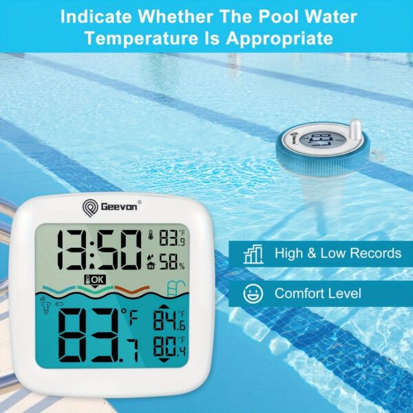 492e972cb0502d07 GEEVON ating Easy Read,Digital Pool Thermometer Wireless with Indoor Temperature Humidity Monitor