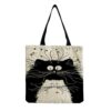 Andeiltech Canvas Tote Bag for Women Aesthetic Cute Cat Shopping Grocery Reusable School with Inner Zipper Girl Gift
