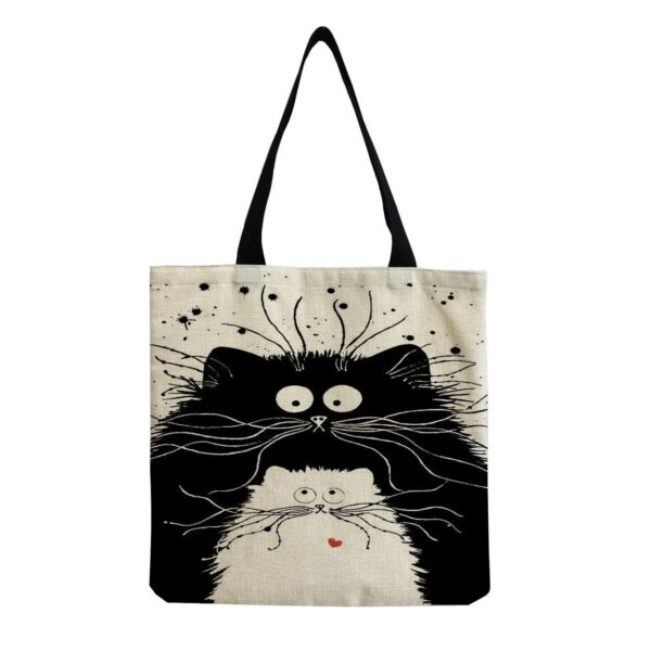 Andeiltech Canvas Tote Bag for Women Aesthetic Cute Cat Shopping Grocery Reusable School with Inner Zipper Girl Gift