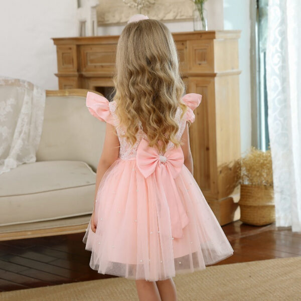 1-5Y Baby Girls Dress for Wedding Party Pink Birthday Princess Dresses Kids Bridesmaids Elegant Gown Cute Girl Bow Vestidos