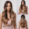 HAIRCUBE Long Brown Curly Wavy Women Middle Part Synthetic Wig for Any Ocn Heat Resistant Fake Hair