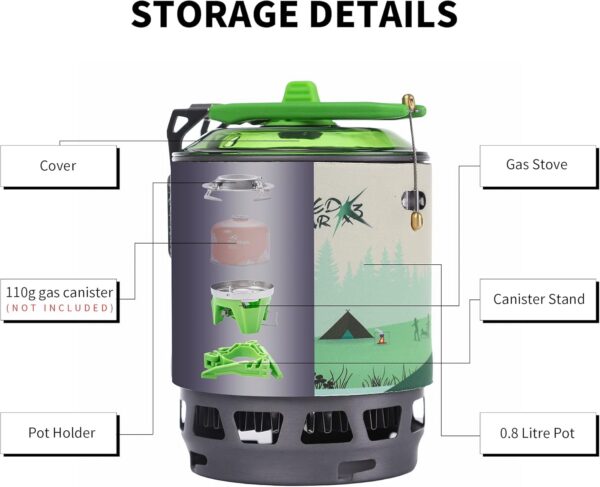 Fire-Maple FMS-X3 0,8L Campingkocher mit Piezo-Zündung & Topfhalterung Tragbarer Gaskocher mit Gasflaschen-Stabilisator Für Outdoor, Trekking, Wandern (Schwarz)