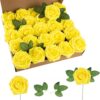 495d4b131156de98 Artificial Flower Foam Purple Rose 50pcs Real Looking Fake Rose with Stems Leaves for Home Decoration Party Garden Centerpieces DIY Wedding Bouquets(Purple)