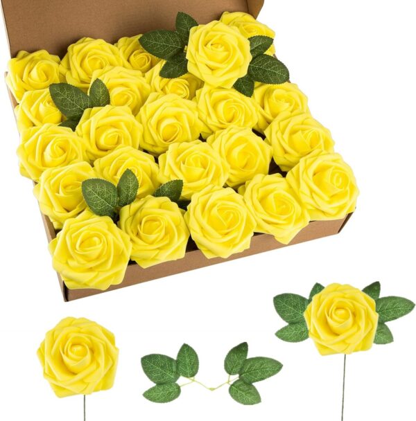 495d4b131156de98 Artificial Flower Foam Purple Rose 50pcs Real Looking Fake Rose with Stems Leaves for Home Decoration Party Garden Centerpieces DIY Wedding Bouquets(Purple)