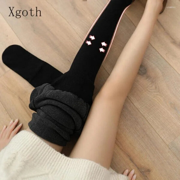496c64a30514c789 Women's Leggings Xgotth Lengthened Oatmeal Pantyhose For Women Brown Coffee Spring Stepped On The Feet Pants Autumn Winter Plush Wear