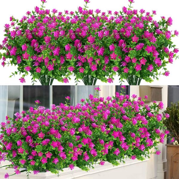 4981115505616467 24 Bundles Outdoor Artificial Flowers UV Resistant Fake Boxwood Plants, Faux Greenery for Indoor Outside Hanging Plants Garden Porch Window Box Home Wedding Farmhouse Décor (Magenta)