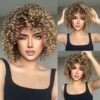 49b6478afa7a2474 Brown Blonde Synthetic for Women Short Kinky Curly Afro Wigs Glueless Cosplay Hair