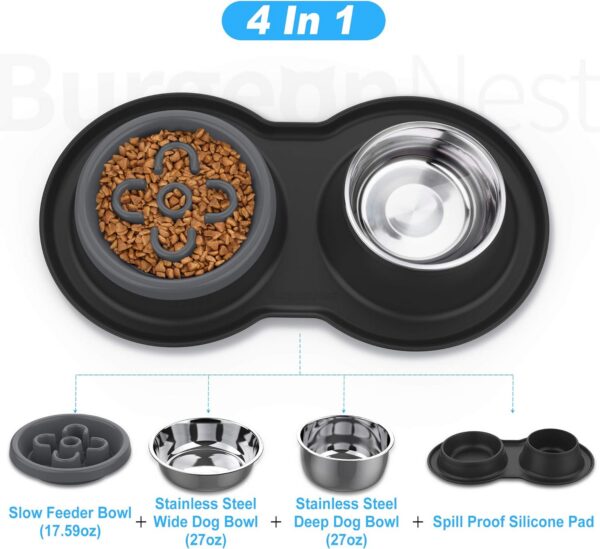 49c325c47c578431 BurgeonNest Dog Bowl Slow Feeder,4 in 1 Dog Food and Water Bowl with Stand Slow Down Eating Dog Puzzle Bowl Set with Non-Skid Silicone Mat for Small Medium Dogs
