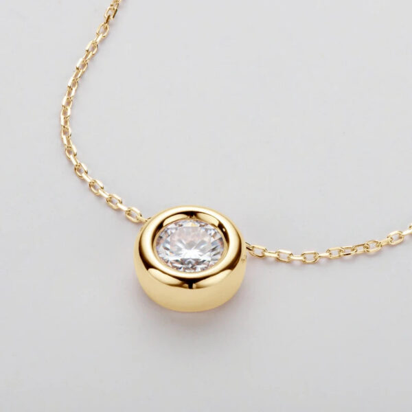 Lnngy 6.5mm Round Bezel Moissanite Pendant Necklace For Women 925 Sterling Silver Clavicle Chain Necklaces Jewelry Collare Mujer
