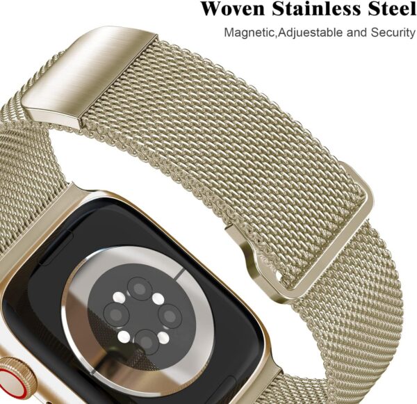 Geoumy Metal Magnetic Bands Compatible for Apple Watch Band 41mm with Case, Stainless Steel Milanese Mesh Loop Replacement Strap Compatible with iWatch Series 8/7/6/5/4/3/2/1 SE Women Men,Brown Gold