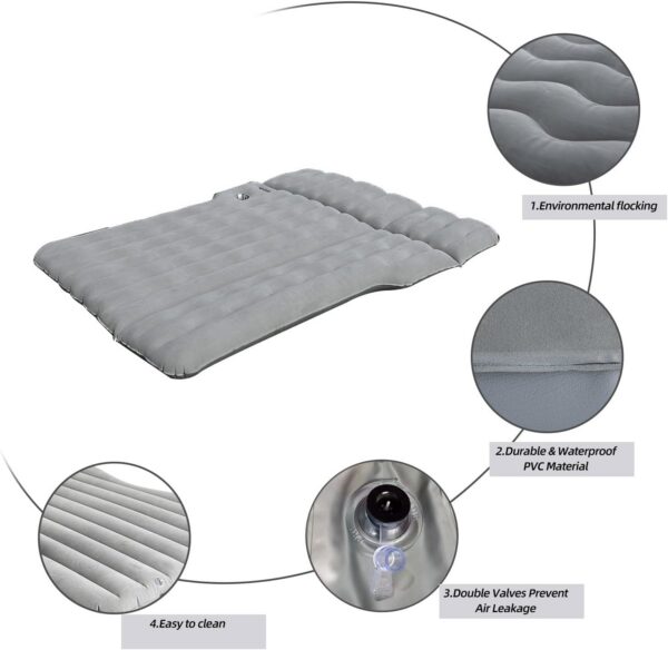 49fa97ee580eae83 SUV Air Mattress with Cup & Phone Holder, Flocked-Top Inflatable Car Mattress with Two Air Pillows & Electric Air Pump, Ideal SUV Mattress for Camping, Travel, and Road Trips (Grey)