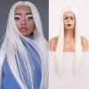 Synthetic Front Long Straight Lace Wigs for Women with Baby Hair Heat Resistant Party Cosplay Wig Black Blonde Use