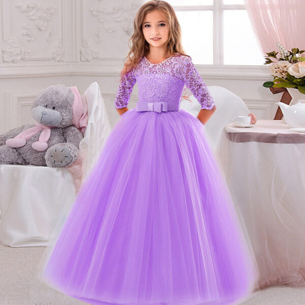 Princess Birthday Lace Kids Elegant Dresses For Girls Vintage Children Girl Party Wedding Dress 4 10 12 Years