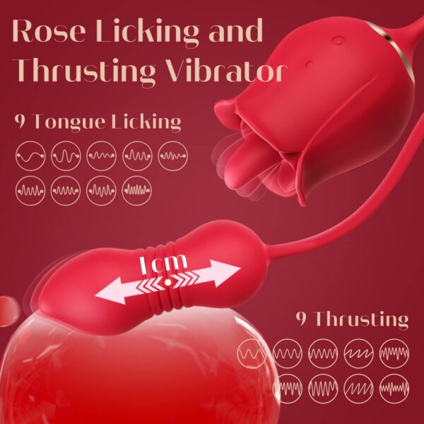Rose Vibrator - 3in1 Toys Stimulator Women with 9 Tongue Licking & Thrusting Dildo G Spot Vibrators, Adult Anal Sex Toy Games Clitoral Nipple Licker for Woman Man Couples