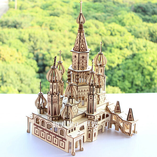 4a41ec03a6cc3fbe 3D Wooden Puzzle Saint Basil's Cathedral Building House Kits Castle Villa Model Jigsaw Teen DIY Toys For Children Kids Gift